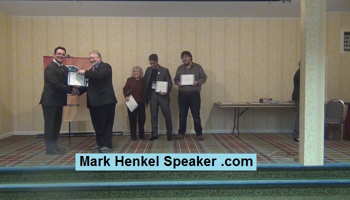 Mark Henkel Receiving the 2017 "Sponsor 5 or more" Toastmasters Award