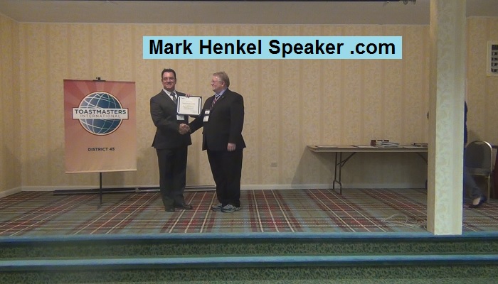 Mark Henkel earned District 45 Toastmasters 2017 "Allen E Seavy" Award for sponsoring most members over previous year